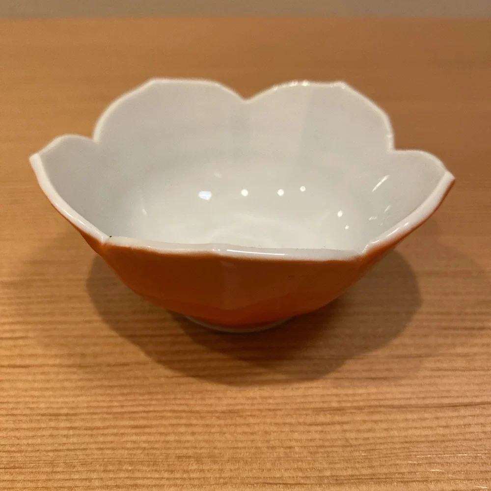 Vintage Knobler Japan Lotus Bowl Porcelain |‎ MCM Kitchen Decor Orange 3.5